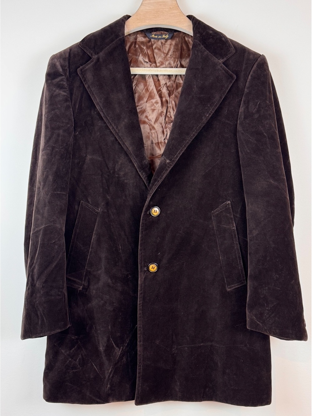 Vintage Made in Italy Brown Cotton Velvet Blazer Jacket 70s 80s Tailored